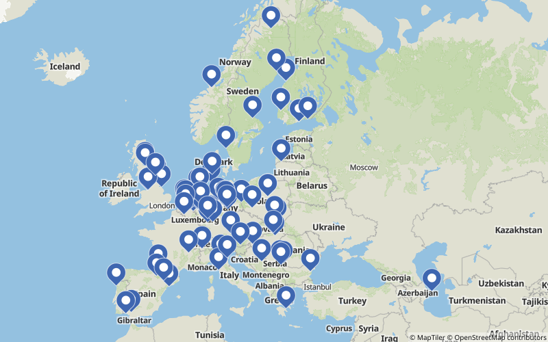 A map displaying all Base chemistry projects in Europe