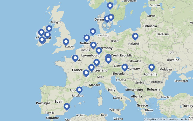 A map displaying all Pharma projects in Europe