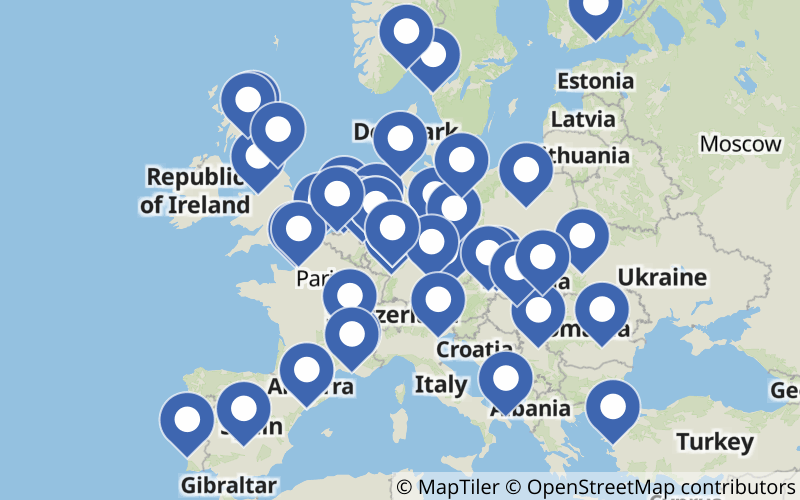 A map displaying all Ethylene plants in Europe