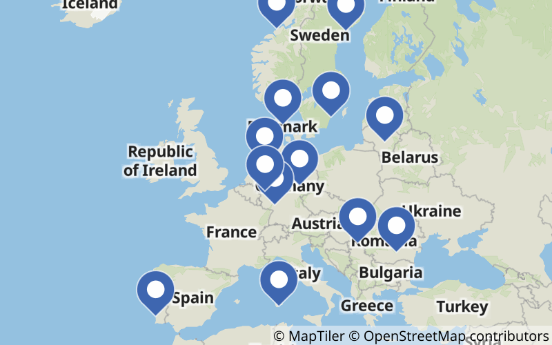 A map displaying all Methanol plants in Europe