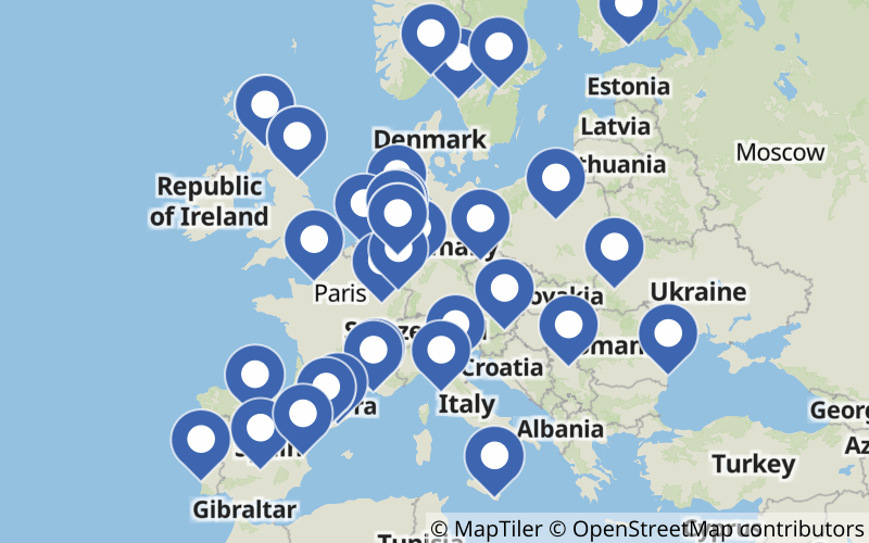 A map displaying all Polyethylene plants in Europe