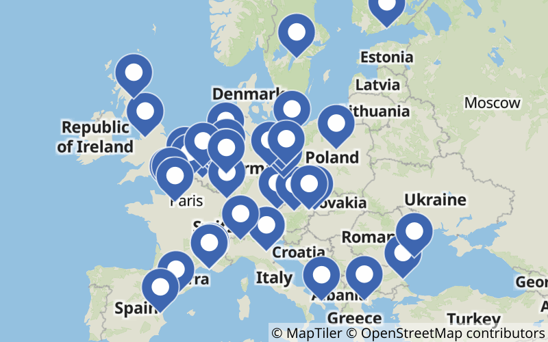A map displaying all Polypropylene plants in Europe