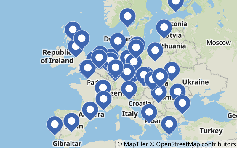 A map displaying all Propylene plants in Europe